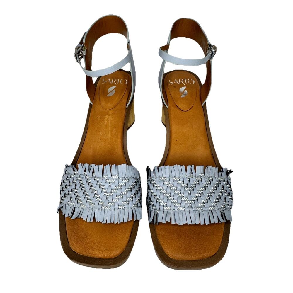 SARTO by Franco Sarto Razia Block Heel Sandals Women’s 8.5M Woven Leather Fringe